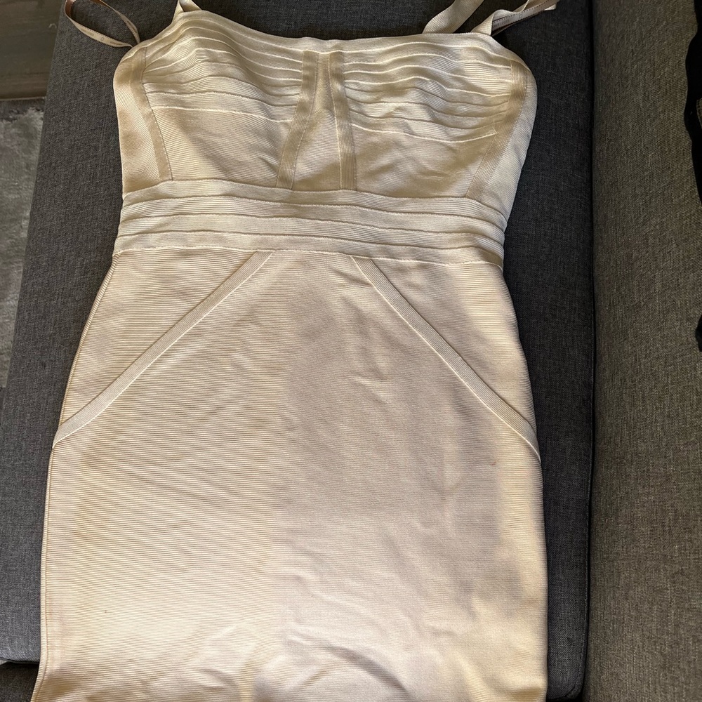 Herve Leger cream dress